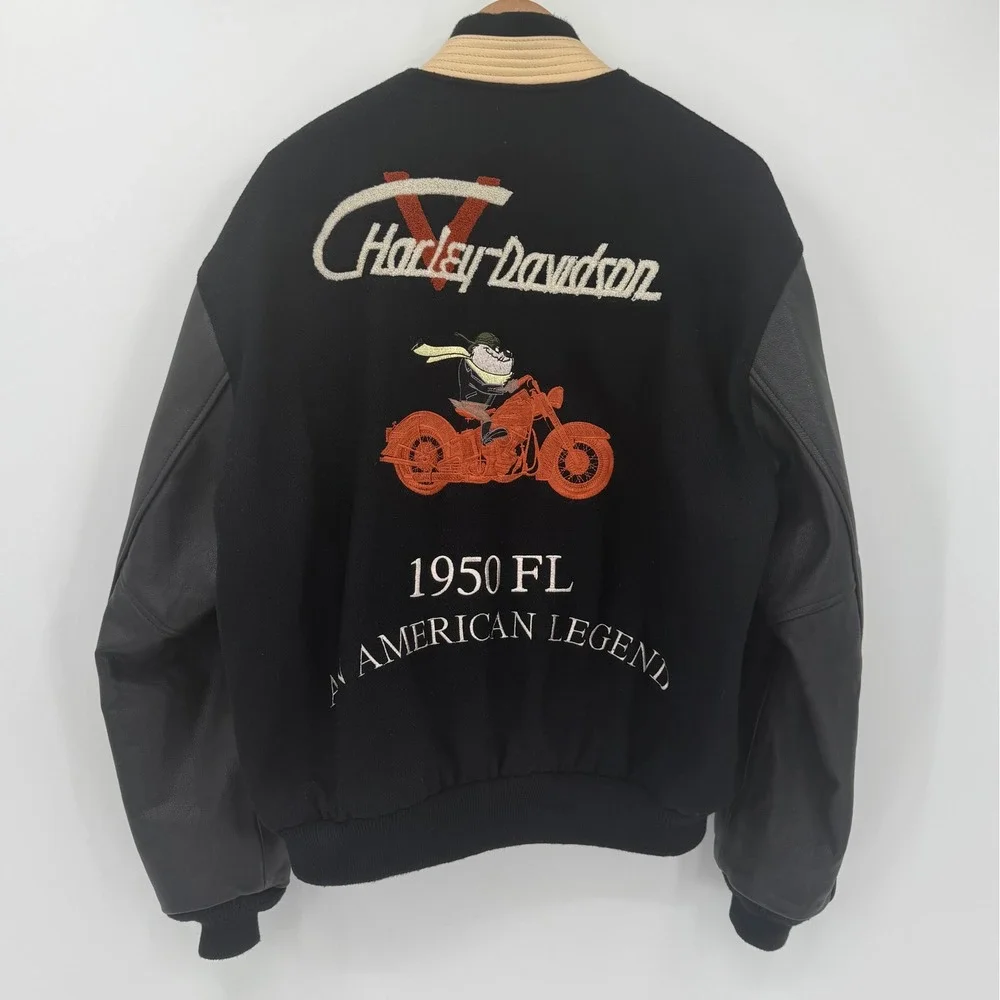 Harley Davidson x Warner Bros Taz Varsity Jacket Leather Wool Men Medium‎